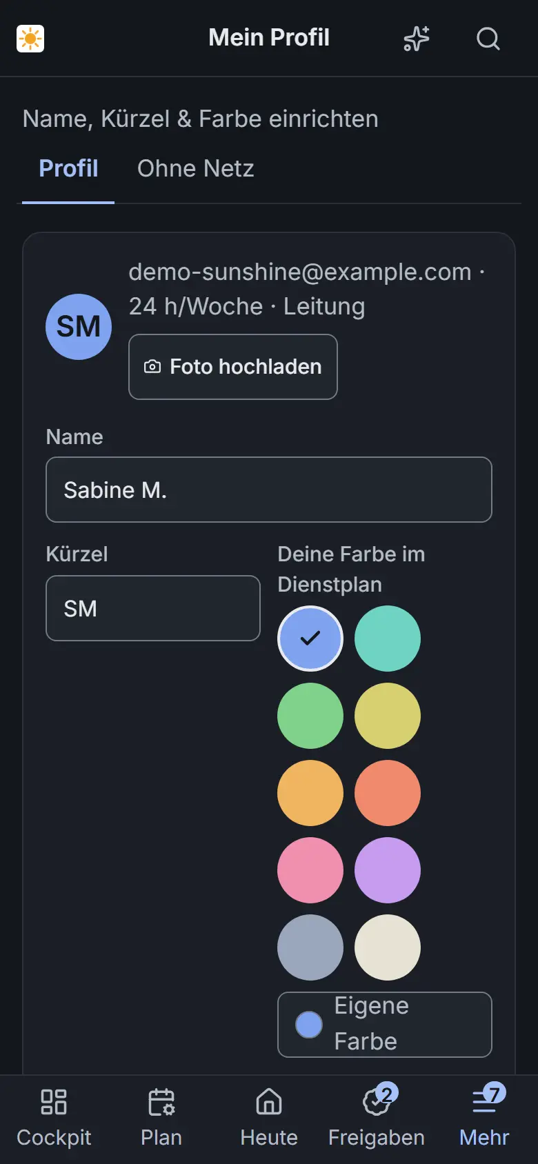 Sprachwahl je Person in der Bedienoberfläche